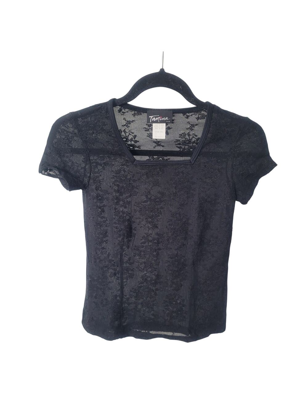 Vintage Y2k Sheer Floral Top Size S Black Goth Whimsigoth Grunge Dark Romantic